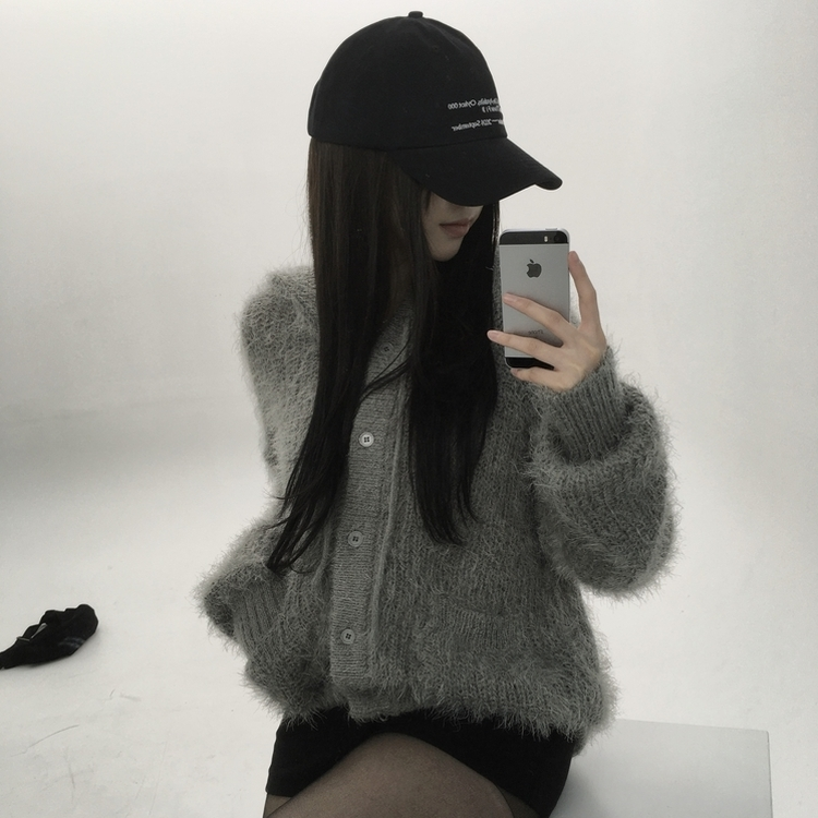 비엔 솔잎 후드 가디건 그레이