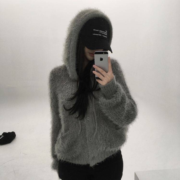 비엔 솔잎 후드 가디건 그레이