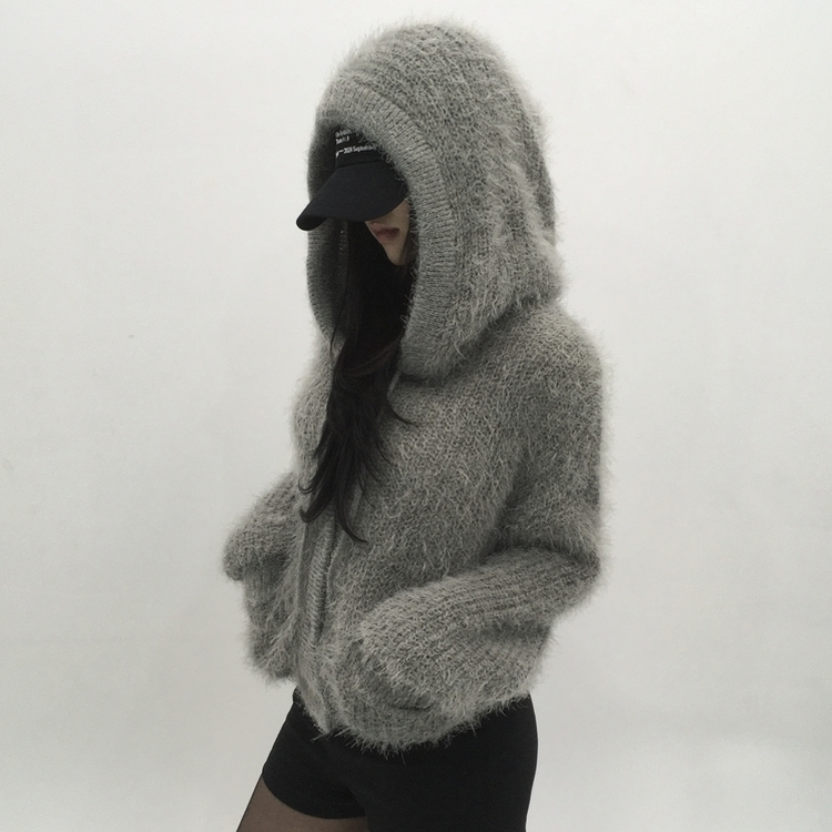 비엔 솔잎 후드 가디건 그레이