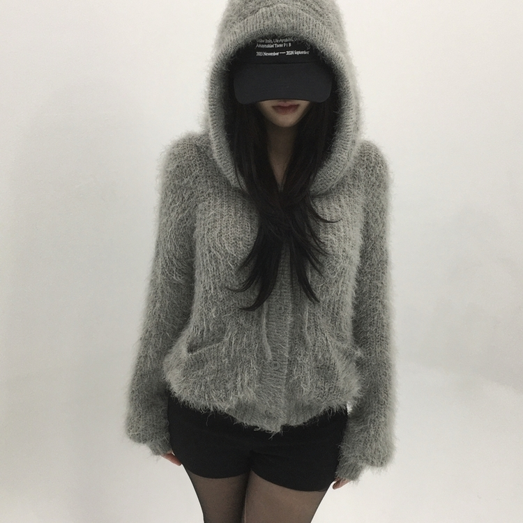 비엔 솔잎 후드 가디건 그레이