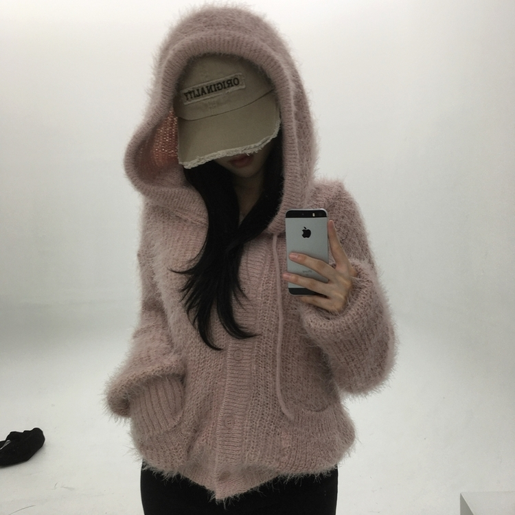 비엔 솔잎 후드 가디건 핑크