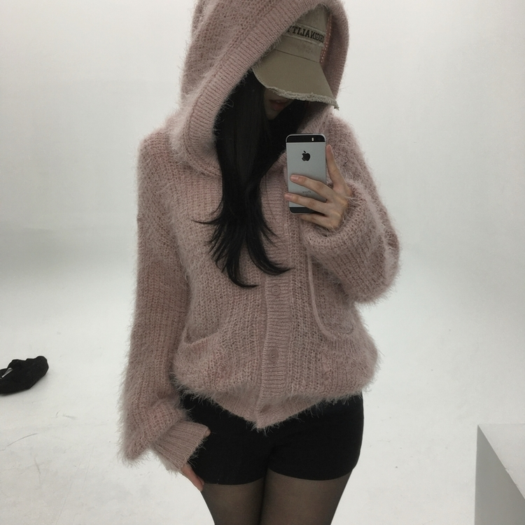 비엔 솔잎 후드 가디건 핑크