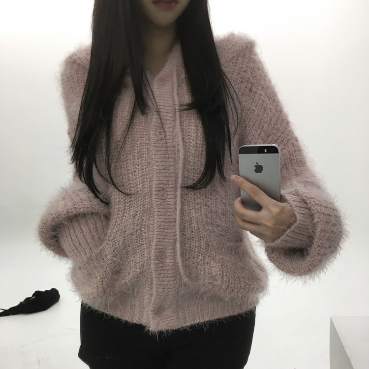 비엔 솔잎 후드 가디건 핑크