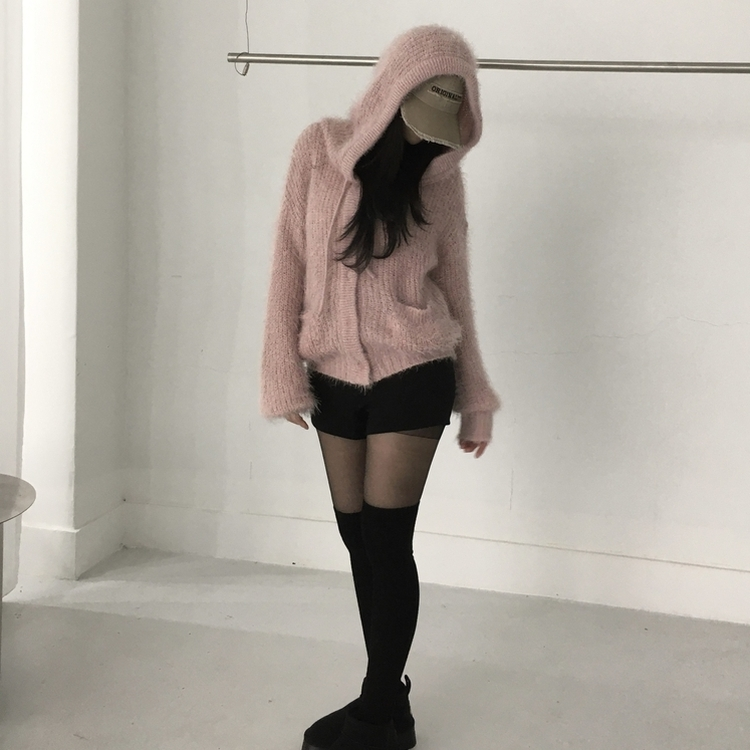 비엔 솔잎 후드 가디건 핑크