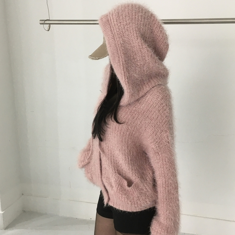 비엔 솔잎 후드 가디건 핑크