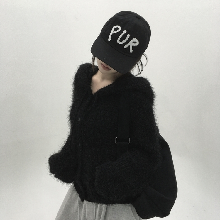 비엔 솔잎 후드 가디건 블랙