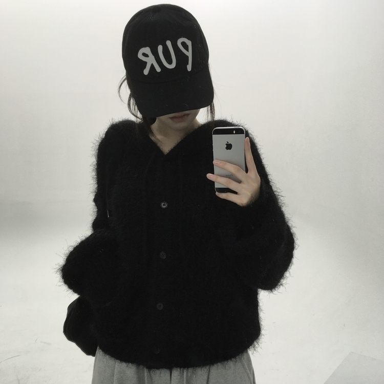 비엔 솔잎 후드 가디건 블랙