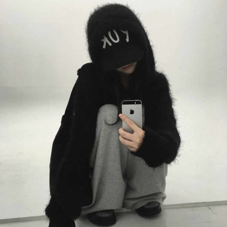 비엔 솔잎 후드 가디건 블랙