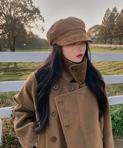 ボタンハイネックダブルウールコート BROWN