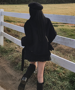 ボタンハイネックダブルウールコート BLACK