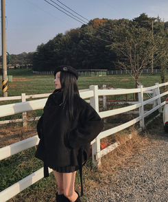 ボタンハイネックダブルウールコート BLACK