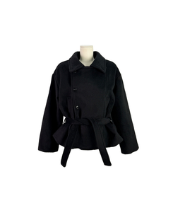 ボタンハイネックダブルウールコート