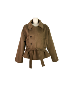 ボタンハイネックダブルウールコート