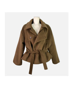 ボタンハイネックダブルウールコート