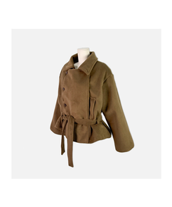 ボタンハイネックダブルウールコート