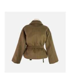 ボタンハイネックダブルウールコート