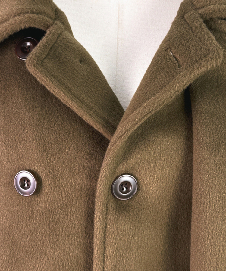 ボタンハイネックダブルウールコート