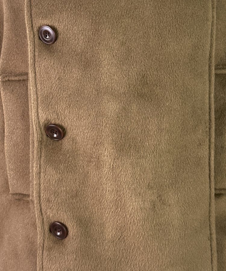 ボタンハイネックダブルウールコート