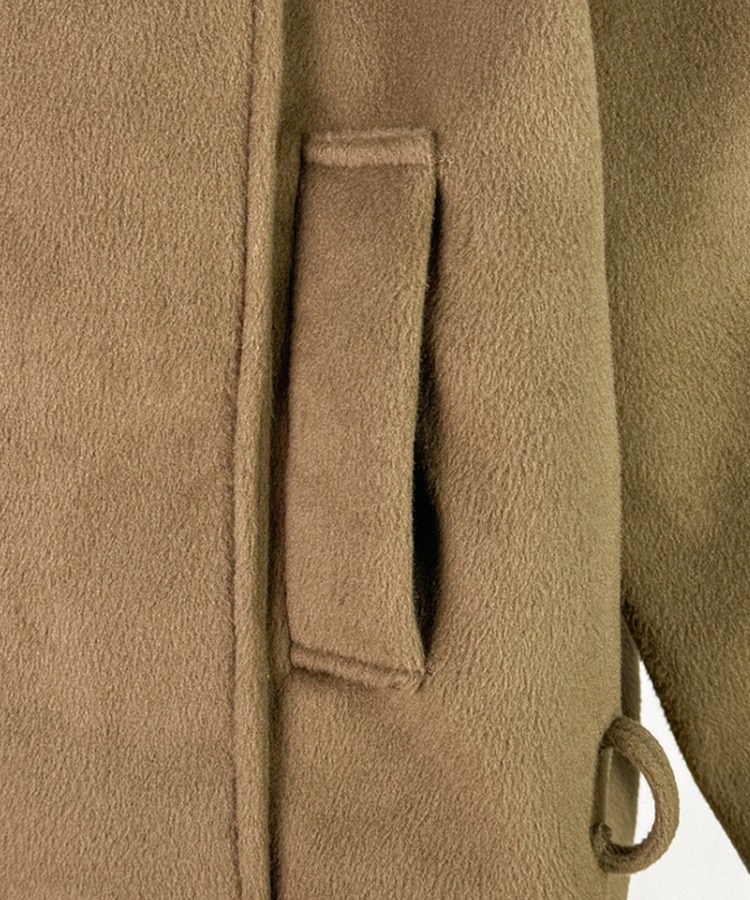 ボタンハイネックダブルウールコート