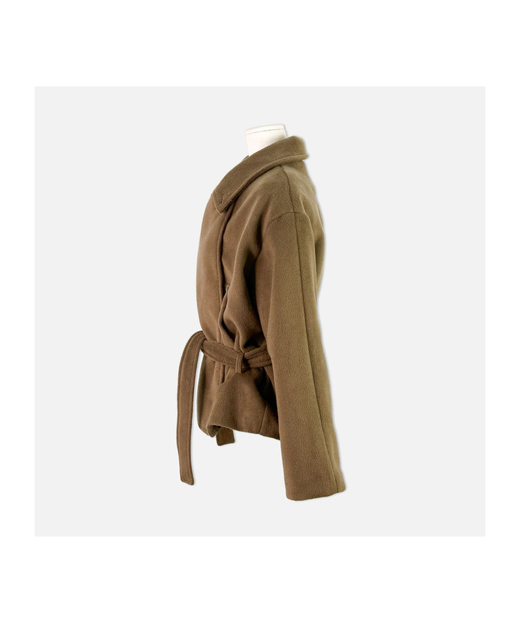 ボタンハイネックダブルウールコート