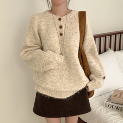 ボカシヘンリーネックボタンニット(6color) BEIGE