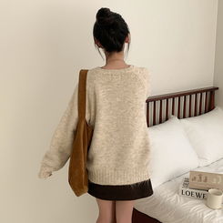 ボカシヘンリーネックボタンニット(6color) BEIGE