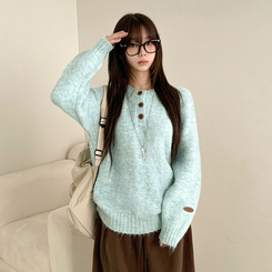 ボカシヘンリーネックボタンニット(6color) GREEN