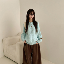 ボカシヘンリーネックボタンニット(6color) GREEN