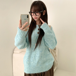 ボカシヘンリーネックボタンニット(6color) GREEN