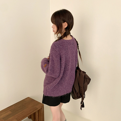 ボカシヘンリーネックボタンニット(6color) PURPLE