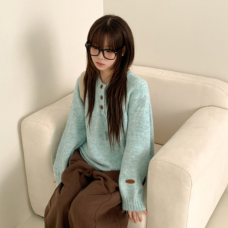 ボカシヘンリーネックボタンニット(6color) GREEN