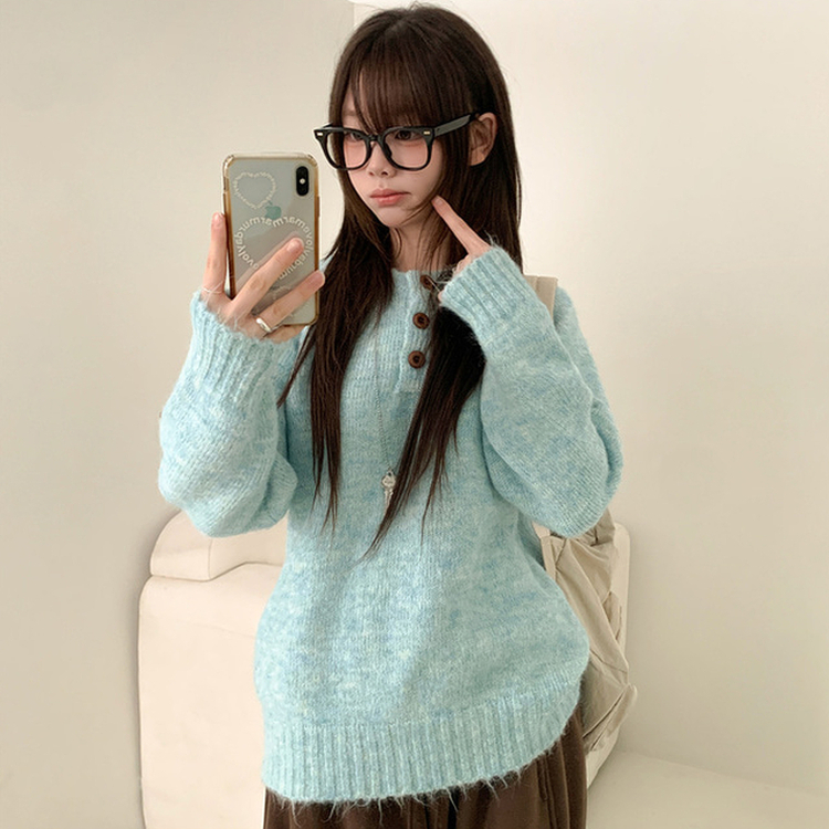 ボカシヘンリーネックボタンニット(6color) GREEN