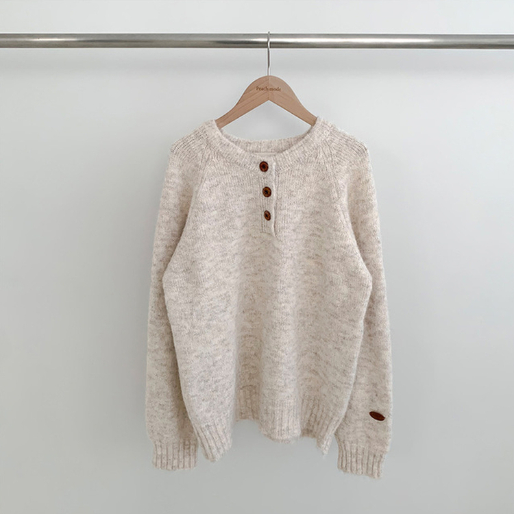 ボカシヘンリーネックボタンニット(6color)