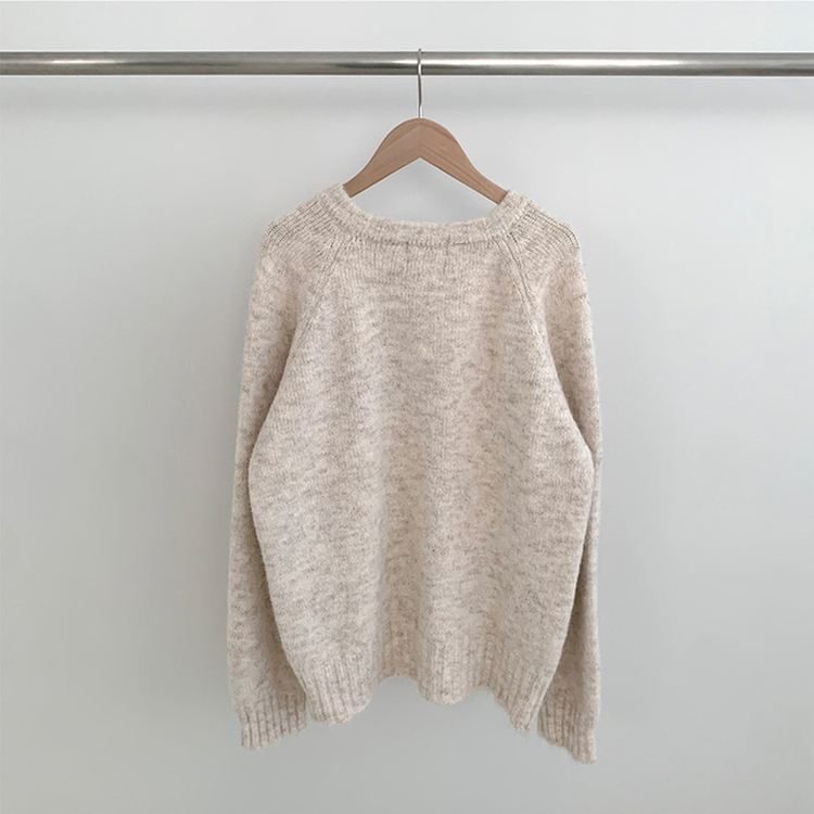 ボカシヘンリーネックボタンニット(6color)