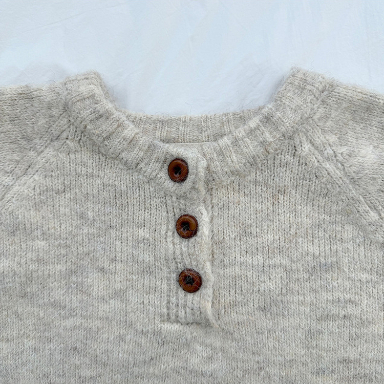 ボカシヘンリーネックボタンニット(6color)