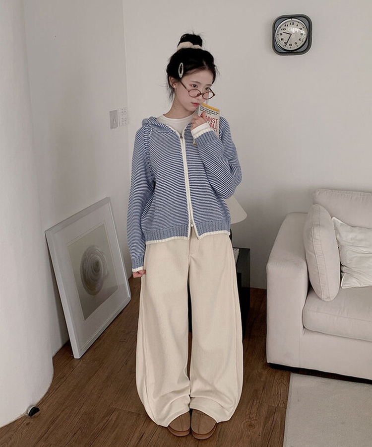 핫기모 레브로 코듀로이 본딩기모 사이드절개 와이드 허리 비조버튼 팬츠