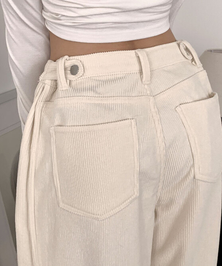 핫기모 레브로 코듀로이 본딩기모 사이드절개 와이드 허리 비조버튼 팬츠