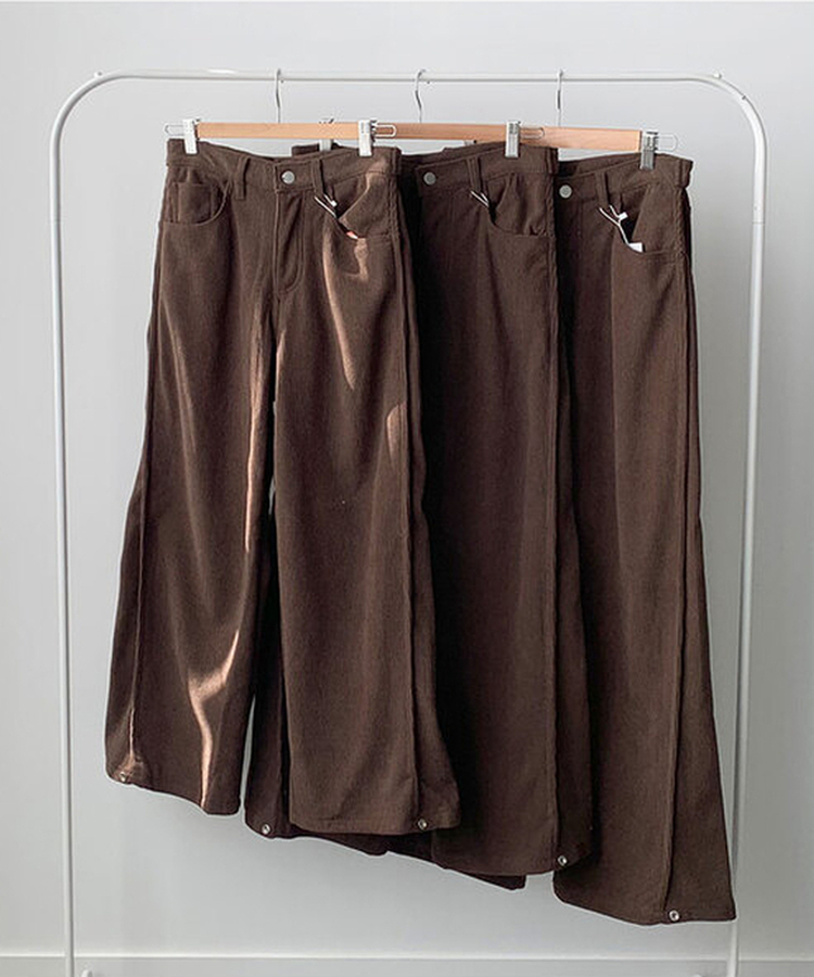 핫기모 레브로 코듀로이 본딩기모 사이드절개 와이드 허리 비조버튼 팬츠