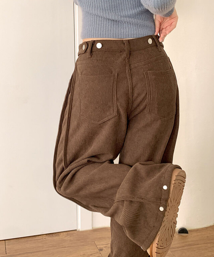 핫기모 레브로 코듀로이 본딩기모 사이드절개 와이드 허리 비조버튼 팬츠