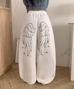 ʚ기모ɞ [엔젤/유니크⋆⁺] 미카엘 천사 나염 백포인트 기모 스트링 와이드 팬츠 아이보리