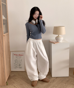 ʚ기모ɞ [엔젤/유니크⋆⁺] 미카엘 천사 나염 백포인트 기모 스트링 와이드 팬츠 아이보리