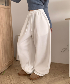 ʚ기모ɞ [엔젤/유니크⋆⁺] 미카엘 천사 나염 백포인트 기모 스트링 와이드 팬츠 아이보리