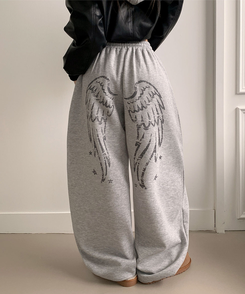 ʚ기모ɞ [엔젤/유니크⋆⁺] 미카엘 천사 나염 백포인트 기모 스트링 와이드 팬츠 메란