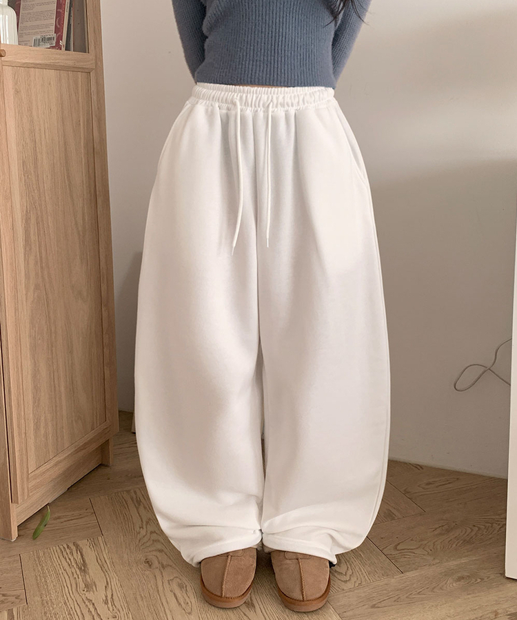 ʚ기모ɞ [엔젤/유니크⋆⁺] 미카엘 천사 나염 백포인트 기모 스트링 와이드 팬츠 아이보리