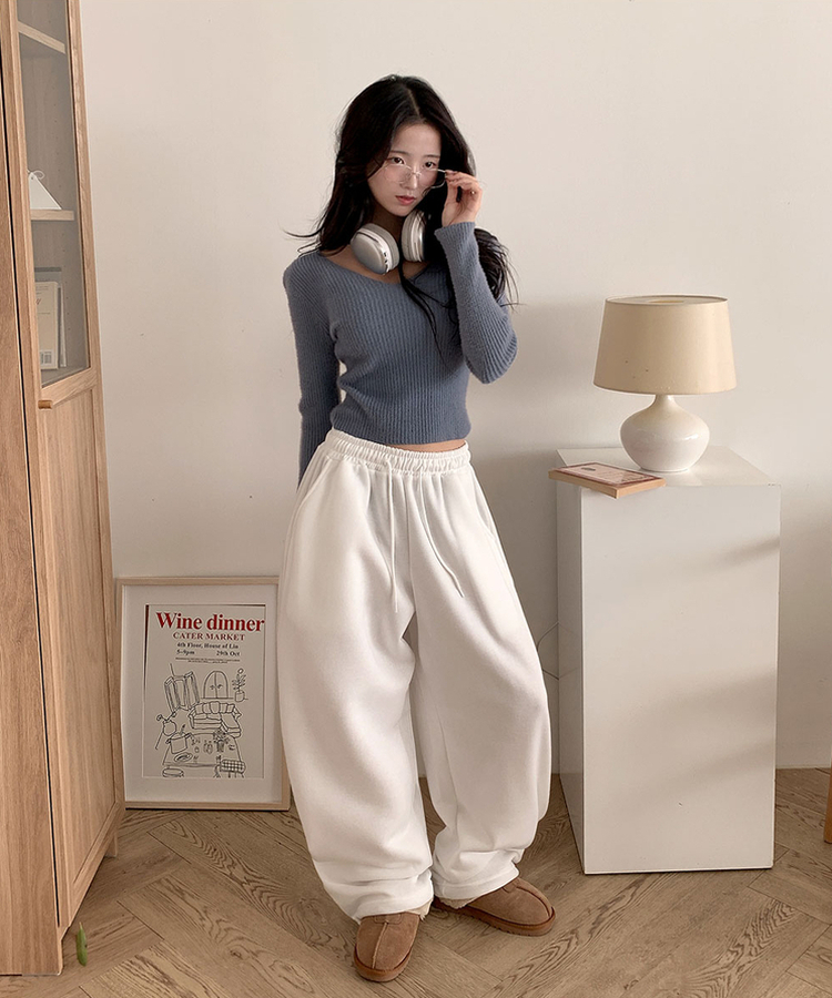 ʚ기모ɞ [엔젤/유니크⋆⁺] 미카엘 천사 나염 백포인트 기모 스트링 와이드 팬츠 아이보리