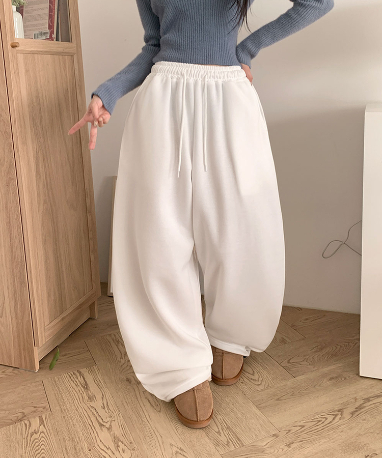 ʚ기모ɞ [엔젤/유니크⋆⁺] 미카엘 천사 나염 백포인트 기모 스트링 와이드 팬츠 아이보리