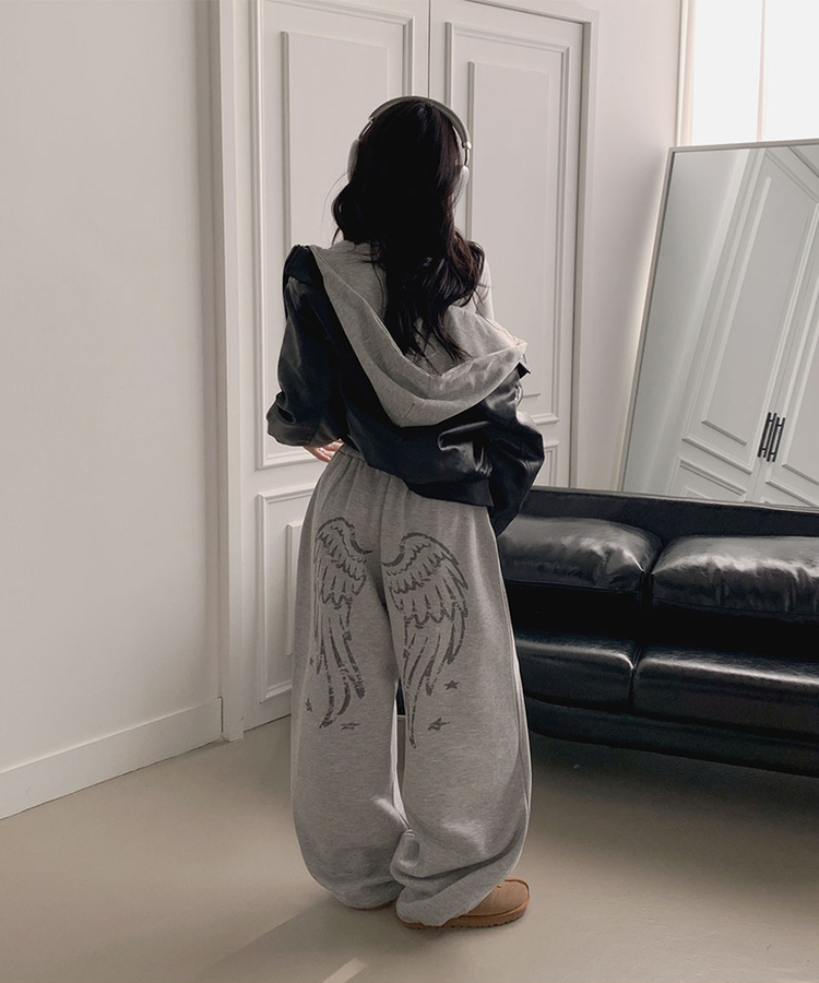 ʚ기모ɞ [엔젤/유니크⋆⁺] 미카엘 천사 나염 백포인트 기모 스트링 와이드 팬츠 메란