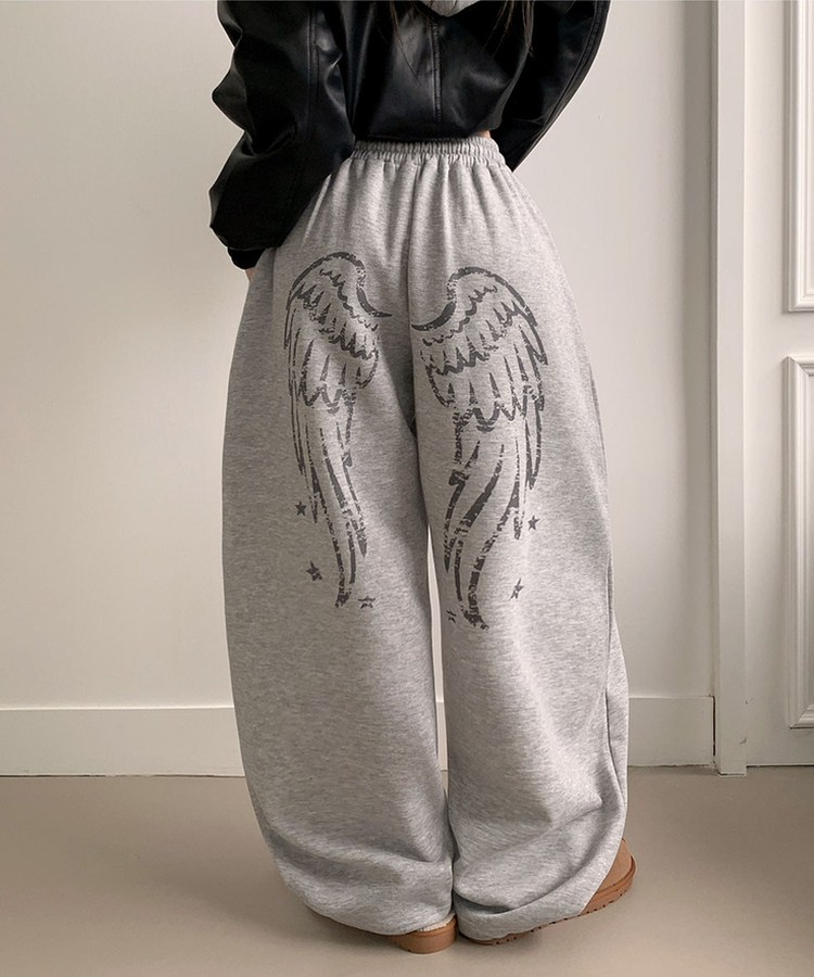 ʚ기모ɞ [엔젤/유니크⋆⁺] 미카엘 천사 나염 백포인트 기모 스트링 와이드 팬츠 메란