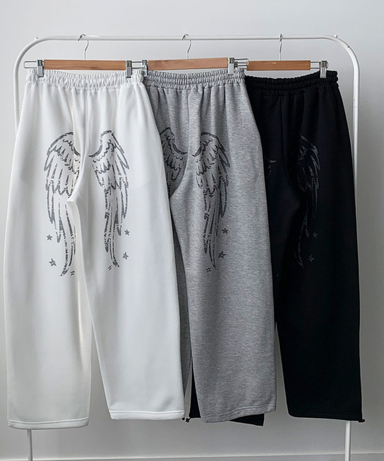 ʚ기모ɞ [엔젤/유니크⋆⁺] 미카엘 천사 나염 백포인트 기모 스트링 와이드 팬츠