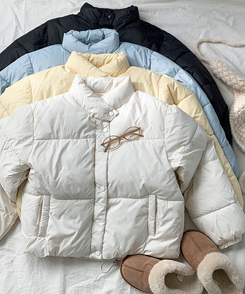 셀로니 크롭 경량 루즈핏 숏 패딩 포켓 밑단스트링 겨울패딩 숏패딩